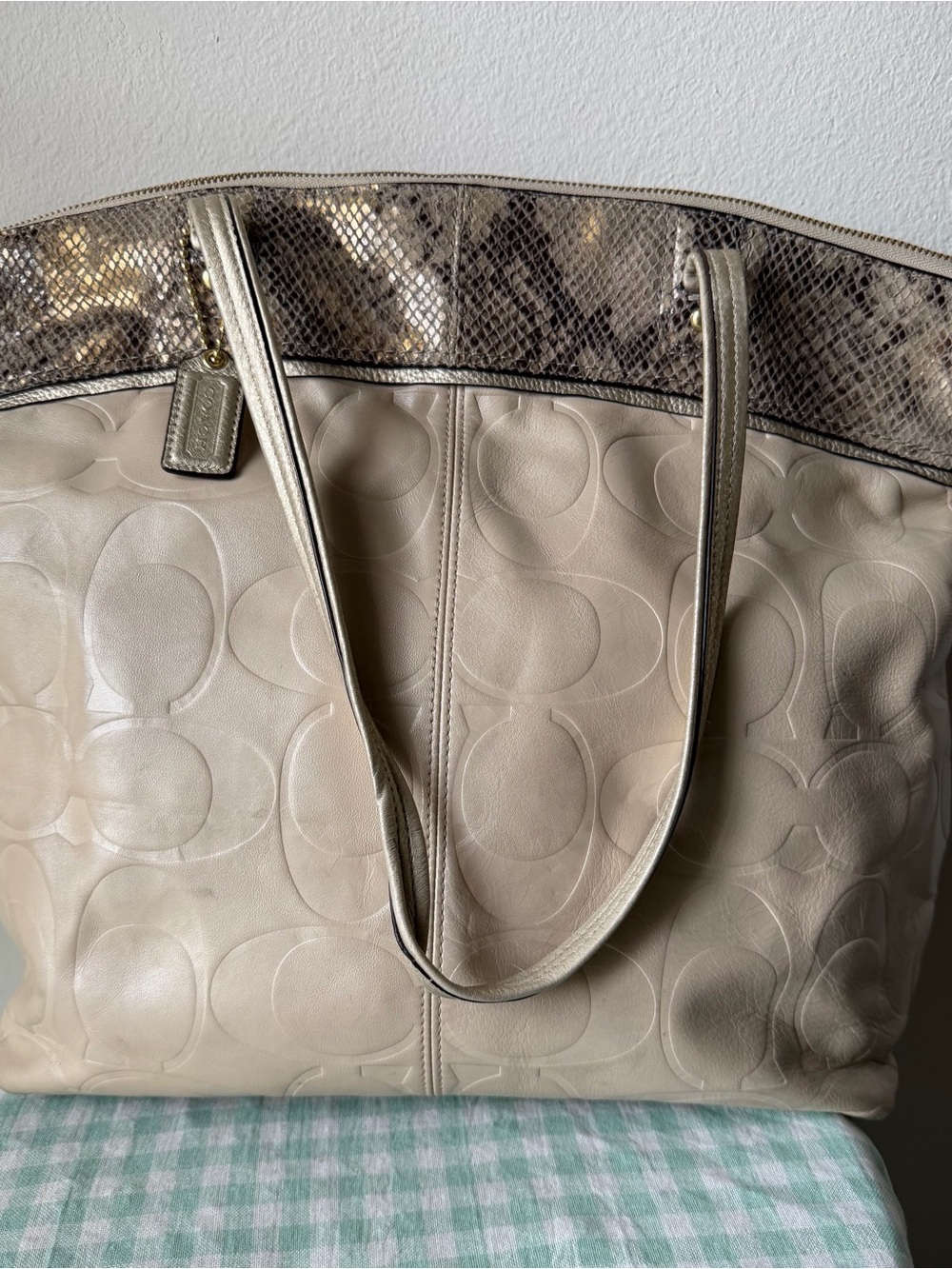 Coach Laura Embossed Leather Tote with Python Trim F19696